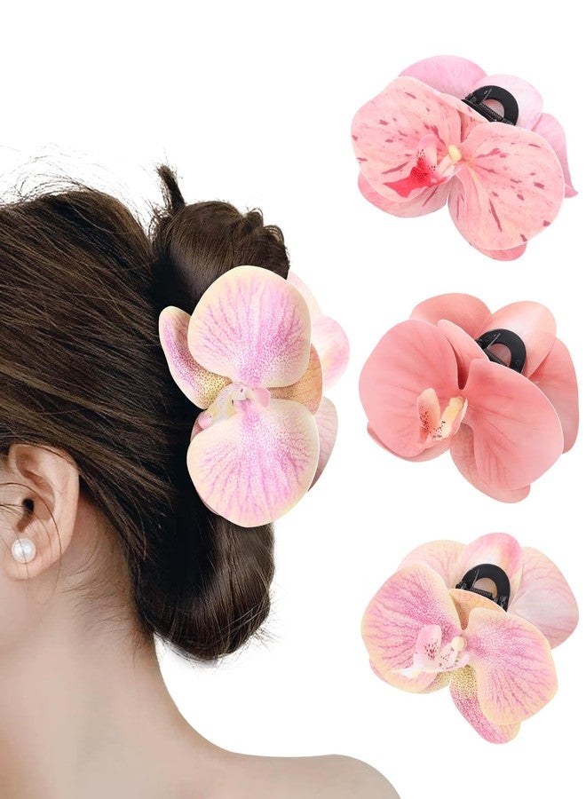 WELROG Orchid Flower Hair Claw Clips 3 Pack - Medium 11cm Spring Hair Claws for Women, Hawaiian Beach Hair Clips for Beach Party Wedding - Image 1